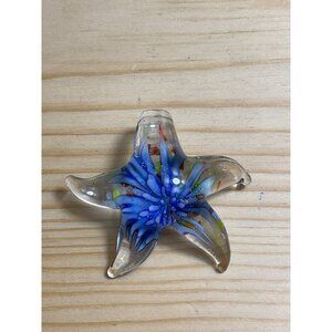 Glass Starfish Pendant With Multicolor Floral Design